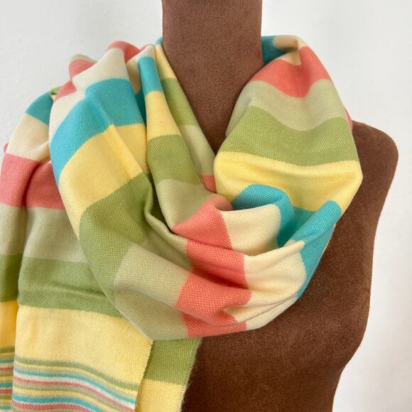 100% Cashmere Scarf Made in Scotland Multi-Color Fringed - Picture 3 of 7